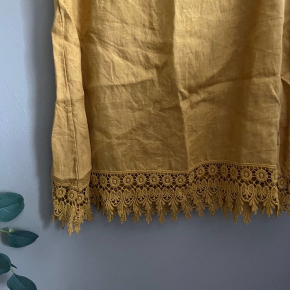 TERZO MILLENNO Made in Italy Yellow 100% Linen with crochet trim Size Small - Picture 3 of 6